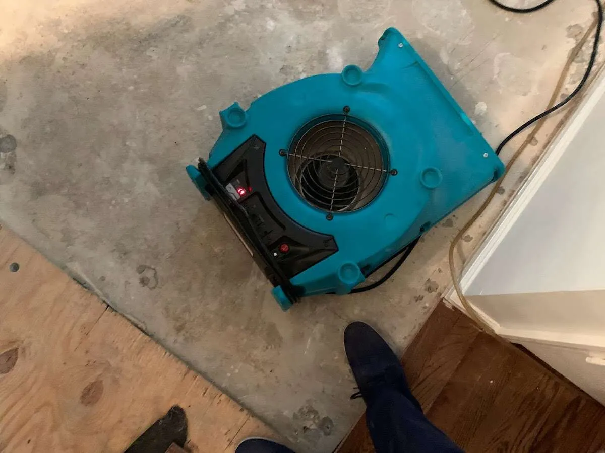 Air mover drying subfloor during Commercial Water Damage Restoration in Collegedale